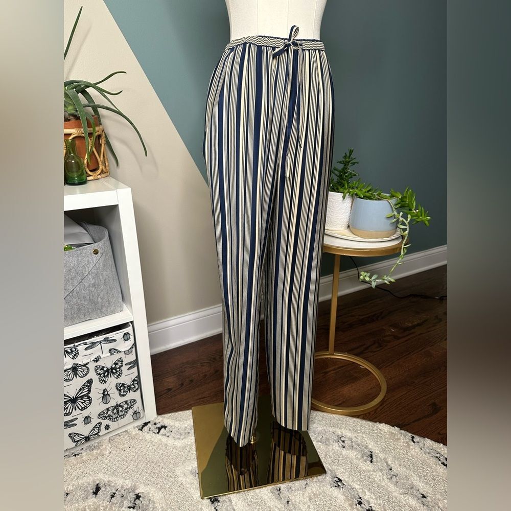 Vintage 80s Saks Fifth Avenue Real Clothes Silk Lounge Pants Striped Wide Leg SP
